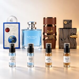 Kit Dia & Noite: decants em destaque na frente dos frascos originais