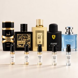 Kit Provador: decants em destaque na frente dos frascos originais